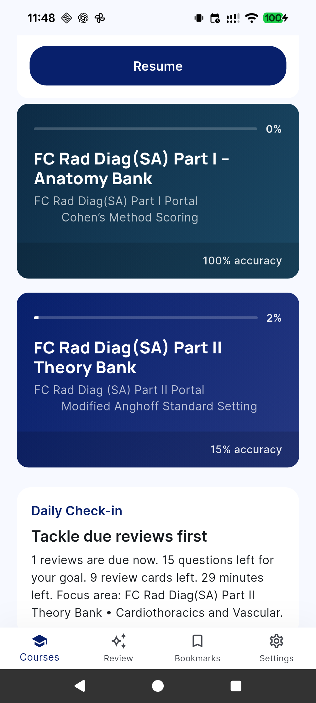 FCPrep courses home screen